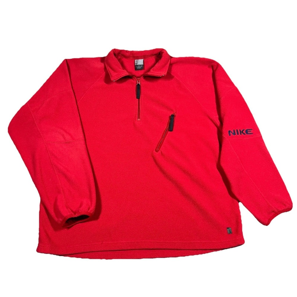 Y2K Nike Fleece Sweatshirt XL Red 1/4 Zip Pullover Jacket Vintage Streetwear